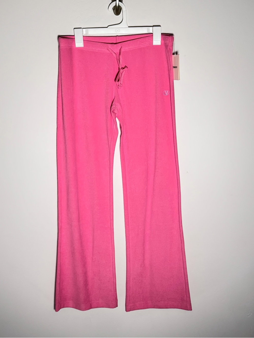 Venroy Hot Pink Low Rise Velour Track Pants with Drawstring Waist M